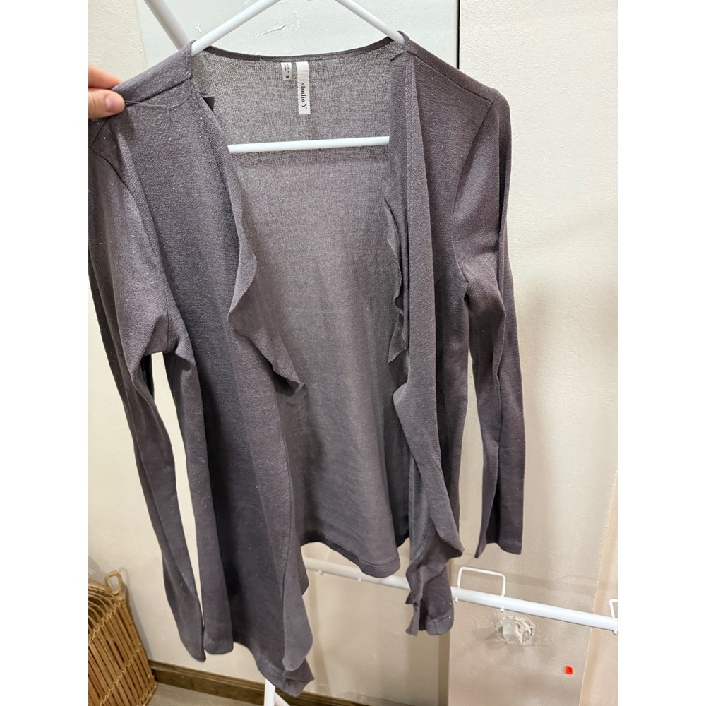 Studio Y Womens Glittery Y2K Open Front Ruffle Cardigan Charcoal Grey Size M